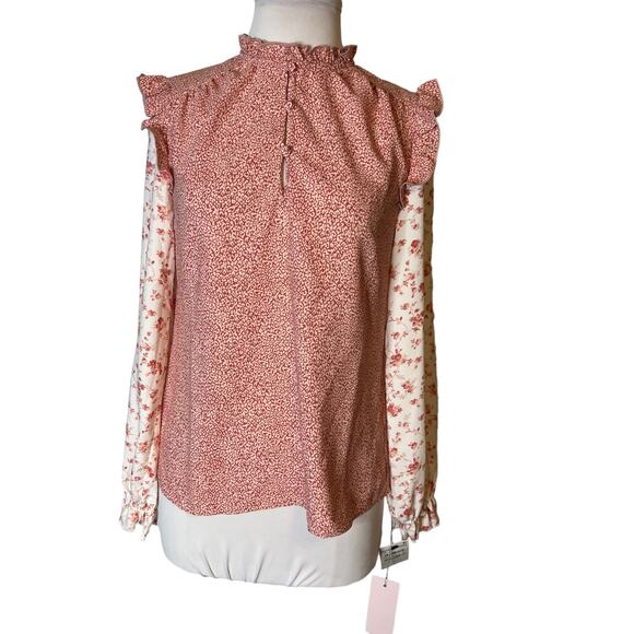 NWT Rachel Parcell floral pink cheetah ruffle top - Picture 9 of 10
